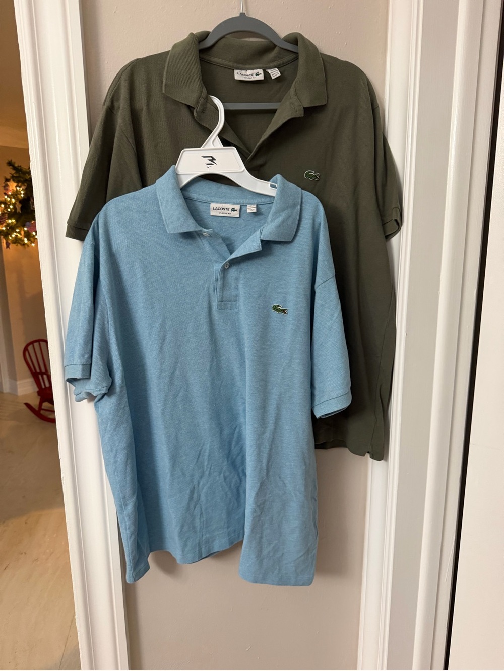 Lacoste mens Cotton Pique Polo Shirt - Light Blue and olive green